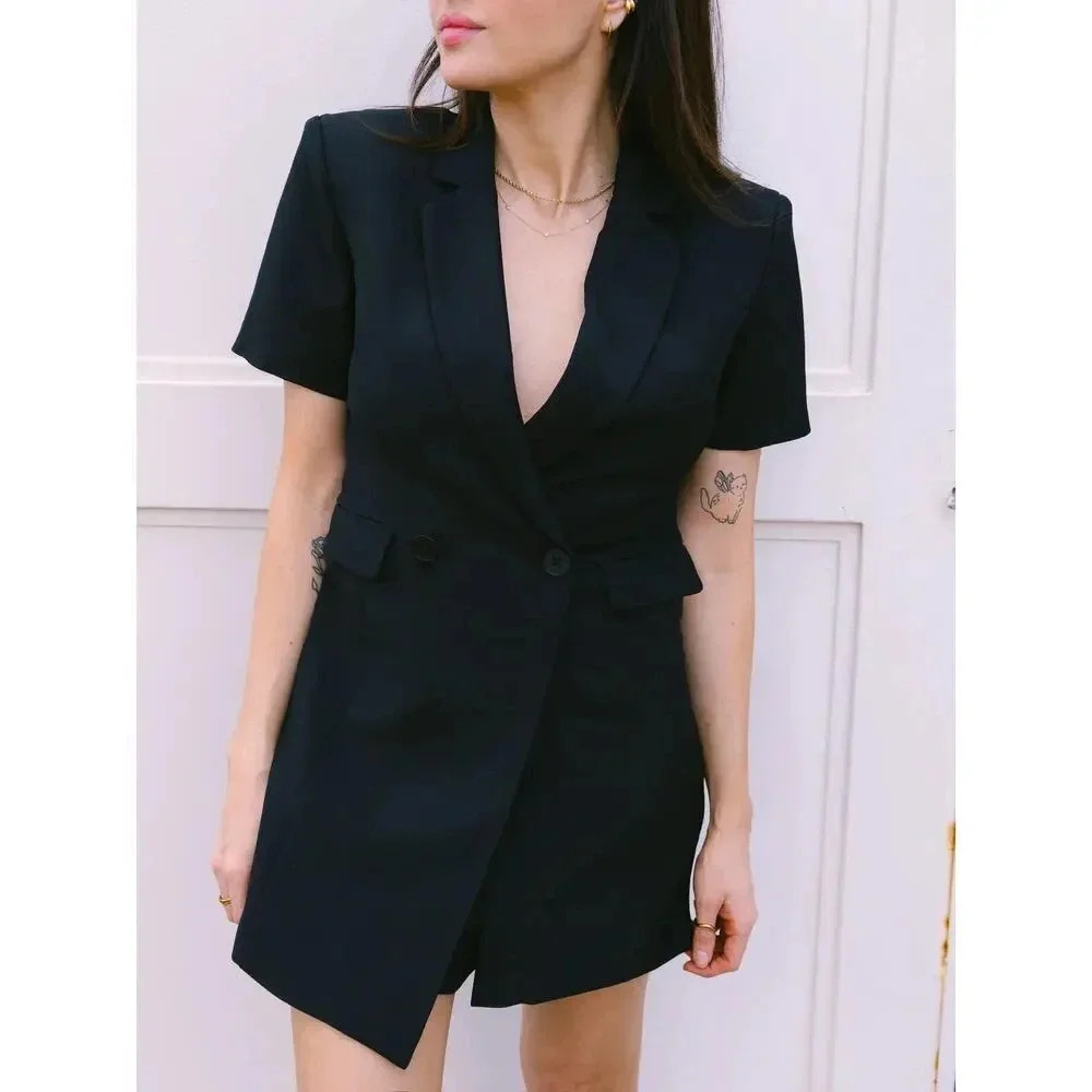 Endless Rose Short Sleeve Blazer Romper Black Size L NWT - Picture 3 of 11